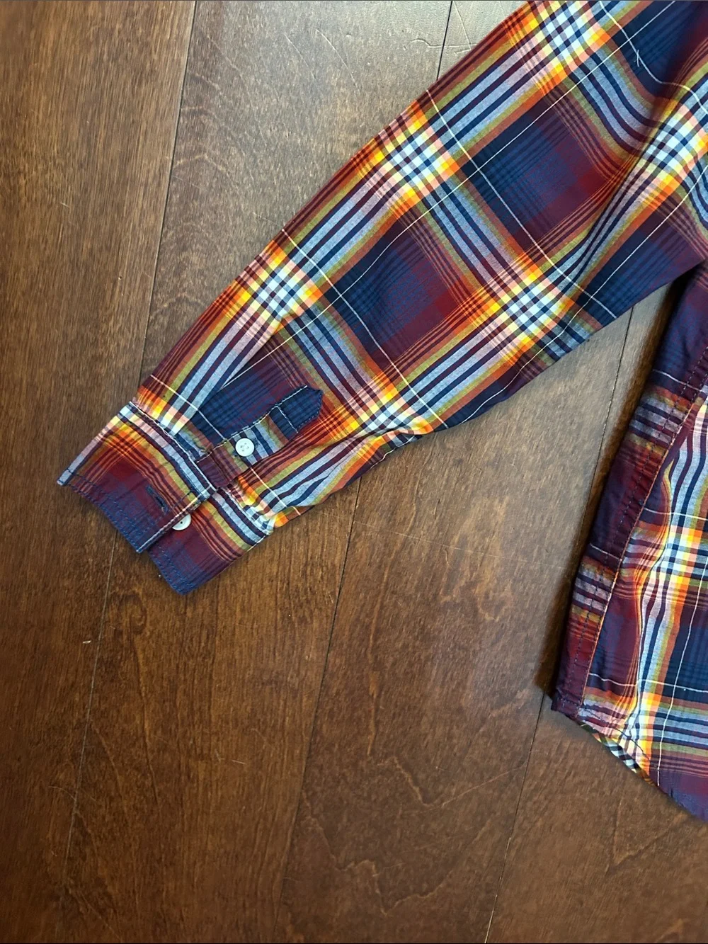Gymboree Kid’s Plaid Button-Down Shirt in Navy, Red& Yellow, Size L (10-12)